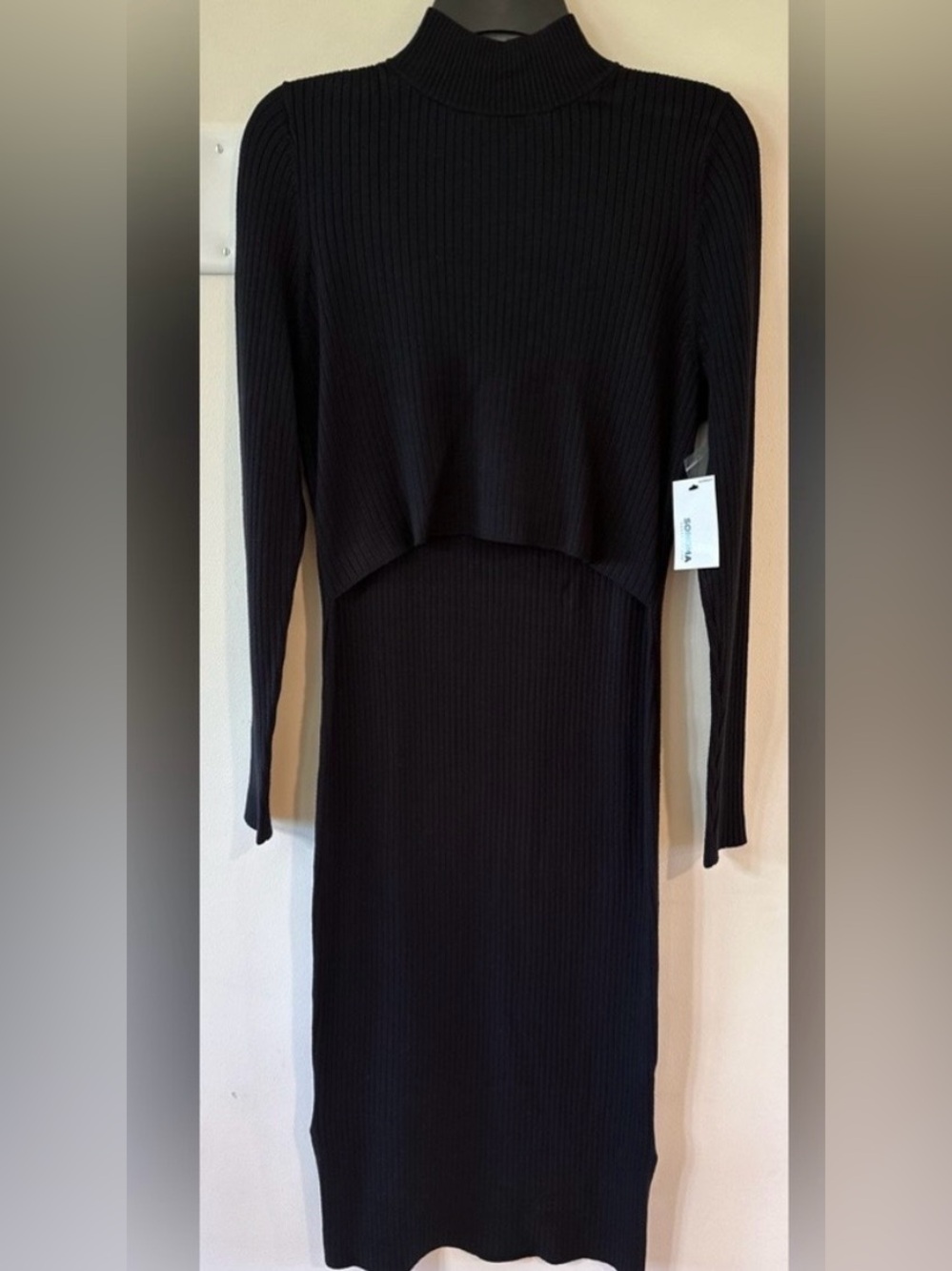 Sonoma Black Ribbed Long Sleeve Maternity Dress NWT Size Large
